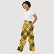 Load image into Gallery viewer, BumN-YELLOW PLAID - All-over print unisex wide-leg pants