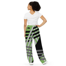 Load image into Gallery viewer, BumN-GREEN ABSTRACT - All-over print unisex wide-leg pants