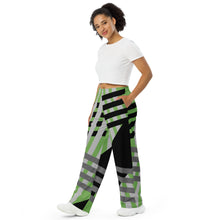 Load image into Gallery viewer, BumN-GREEN ABSTRACT - All-over print unisex wide-leg pants